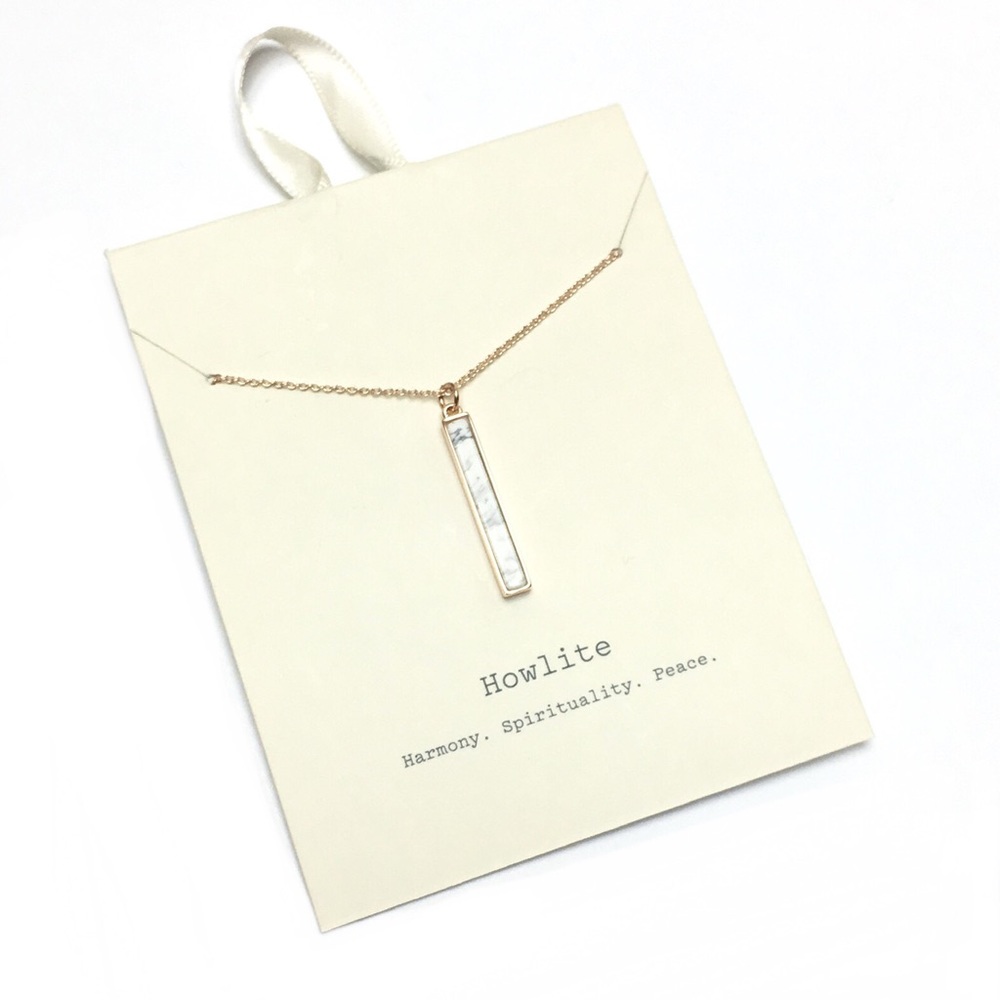 Dainty Natural Stone Howlite Bar Necklace - Picture 5 of 6